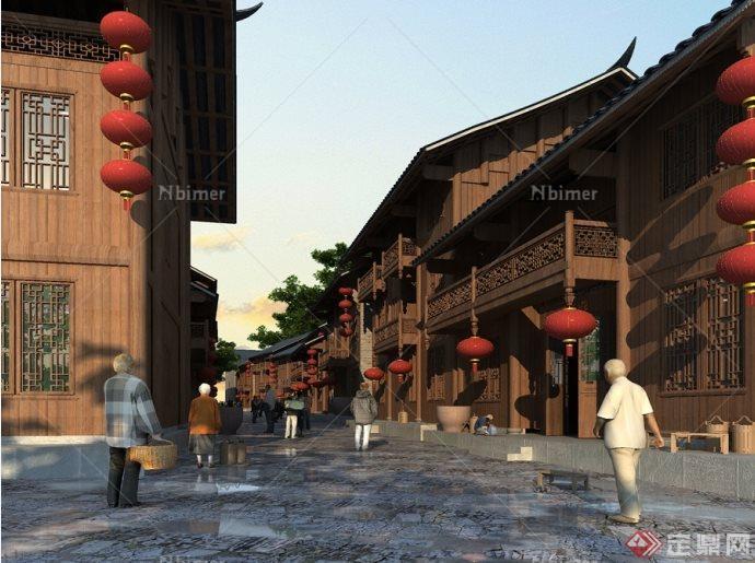 中式风格木屋商业街建筑设计SketchUp(SU)3D模型