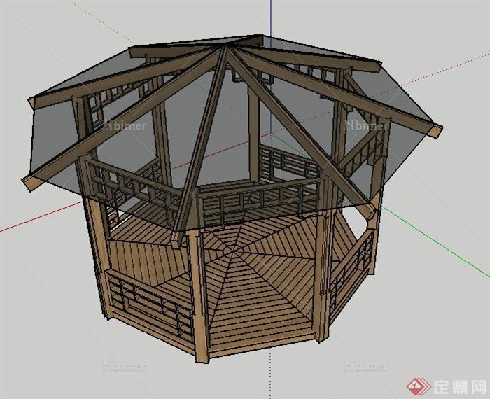 一个现代木亭设计SU模型
