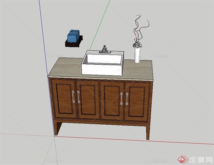 现代中式洗漱台设计su模型