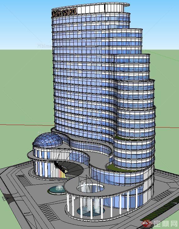现代某高层梯形商业建筑设计SU模型