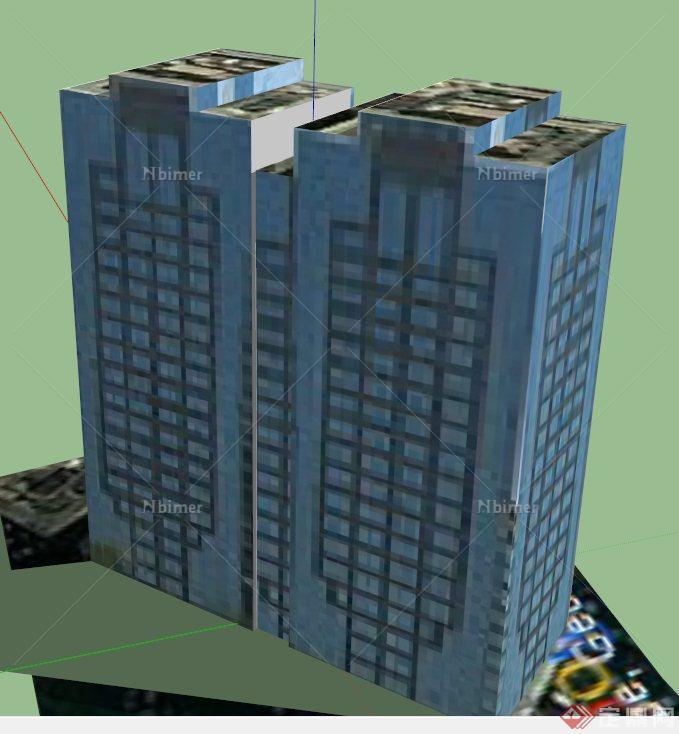 酒店双塔建筑设计SU模型