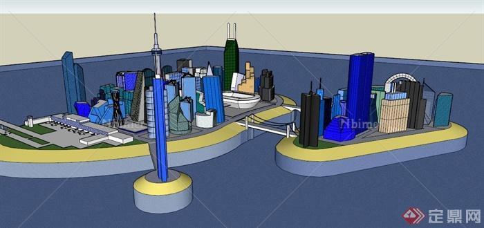 某现代小岛城市建筑设计SU模型