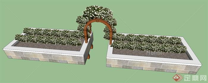 现代种植池及拱形花架门su模型
