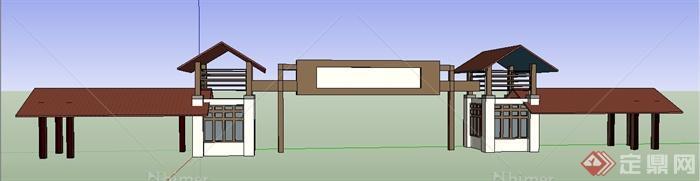 简约中式风格入口大门su模型