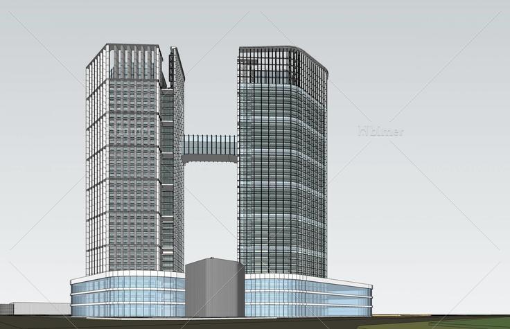 现代双塔式商业办公楼(48908)su模型下载