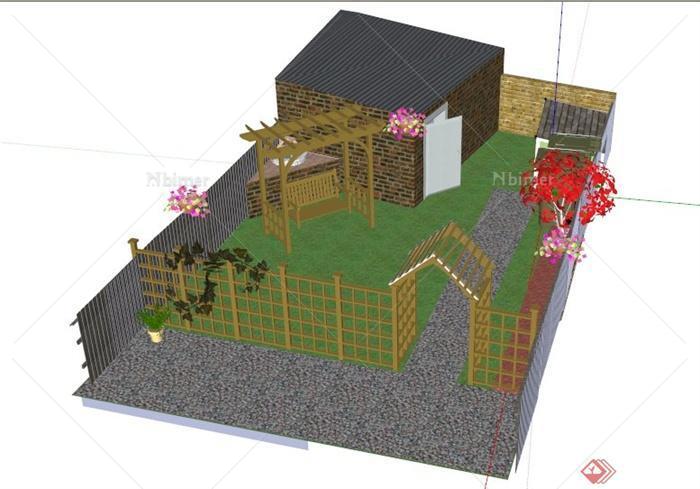 现代某小型住宅庭院景观设计SU模型