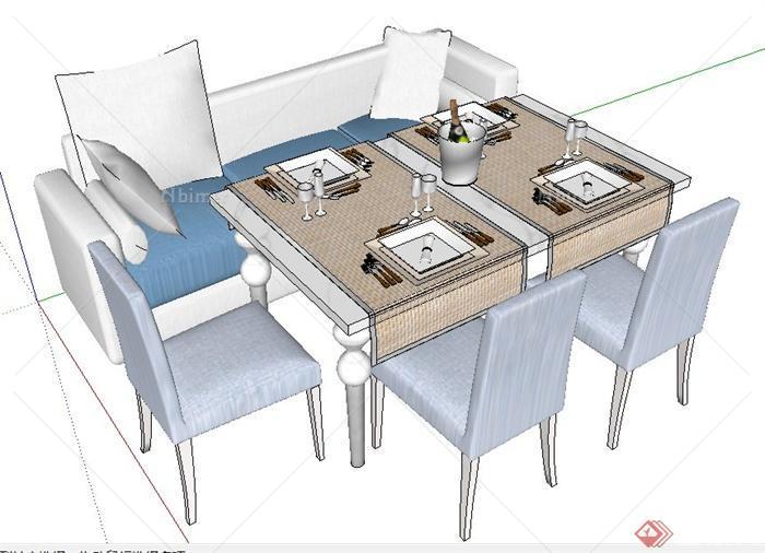 现代简约风格沙发及餐桌椅su模型