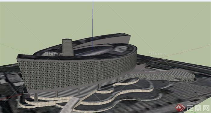 某现代镂空式两层博物馆建筑设计SU模型