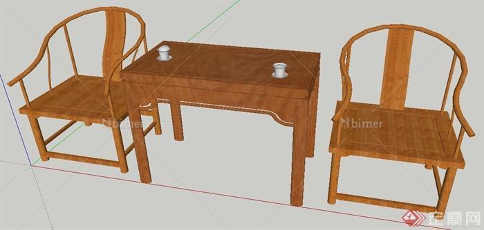 现代中式风格木制桌椅su模型