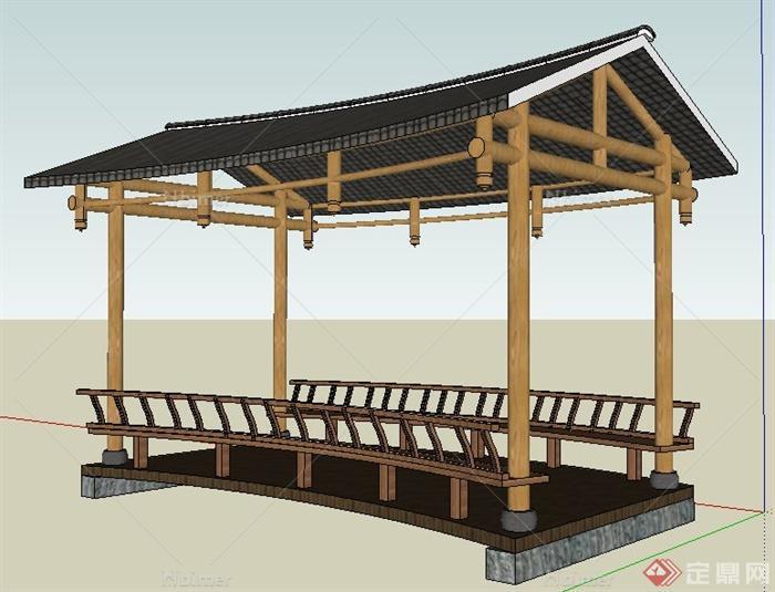 园林景观中式亭桥su模型