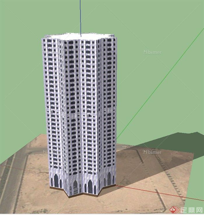 某现代多边形办公建筑设计SU模型