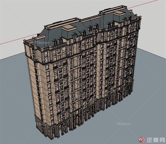 某欧式风格详细精致居住建筑楼设计su模型[原创]