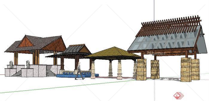 4款东南亚风格亭子景观设计SketchUp(SU)3D模型