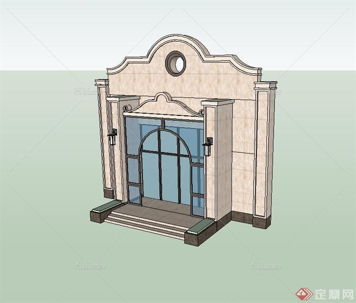 某欧式风格建筑构件门头大门设计su模型[原创]
