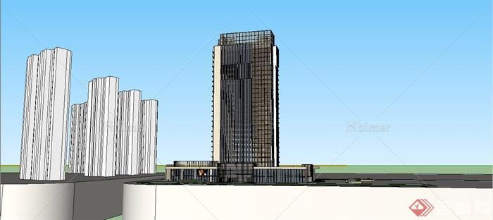 某简约现代风格高层办公大楼建筑设计SU模型[原创