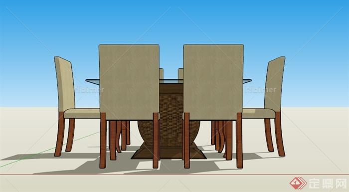 现代宜家风格六人餐桌椅组合SU模型[原创]