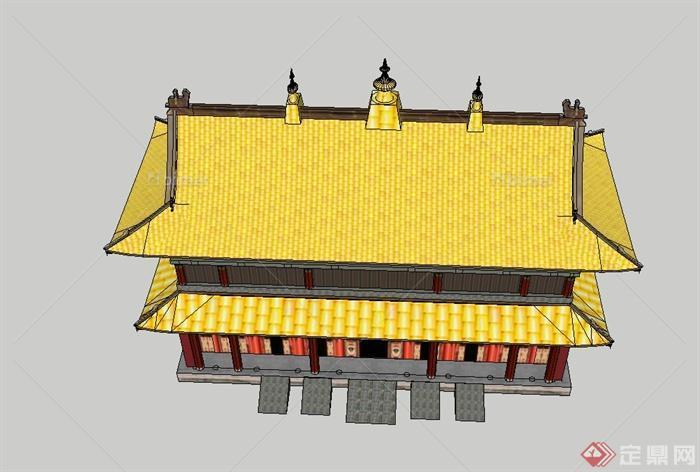 古典中式两层精致文化建筑设计su模型