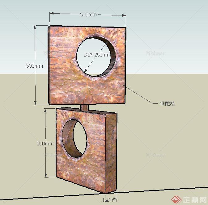 两块方形铜制镂空小品设计SU模型[原创]
