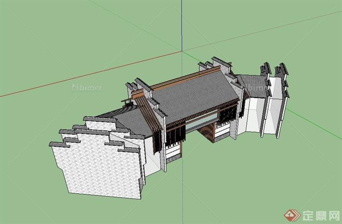 某徽派中式风格大门设计su模型[原创]