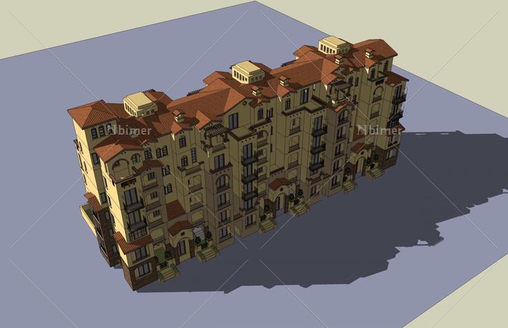 西班牙风格电梯花园洋房(39945)su模型下载