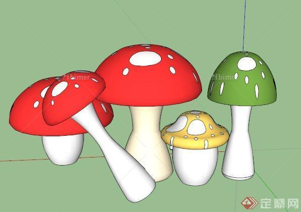 园林景观蘑菇小品su模型