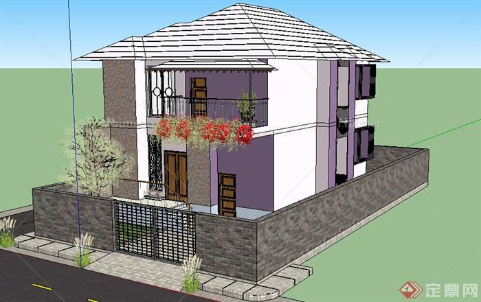 某现代风格两层住宅别墅建筑设计SU模型