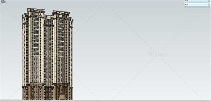 新古典风格精致详细高层住宅小区楼设计su模型[原