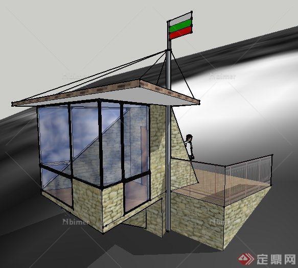 山坡观景小屋建筑设计su模型