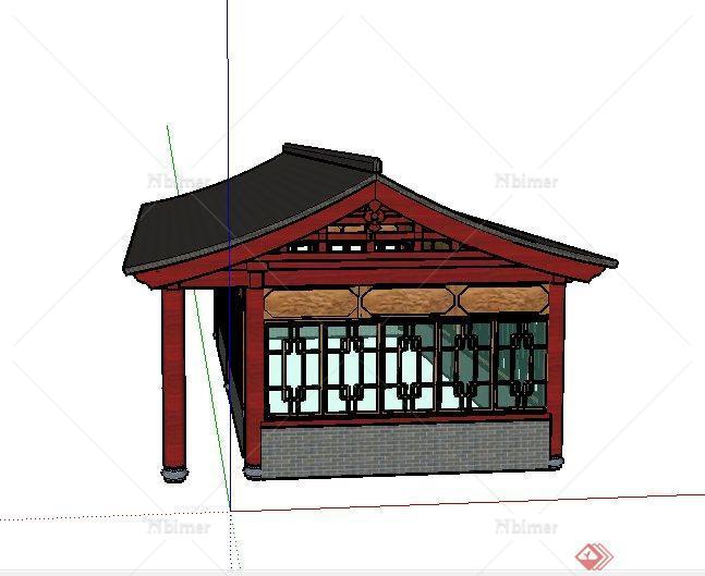 古典中式单层茶室建筑设计SU模型
