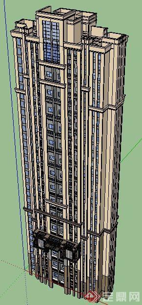 某现代独栋高层公寓楼建筑设计su模型