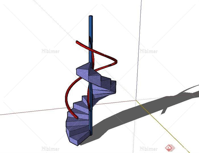 某现代风格独特旋转楼梯设计su模型[原创]