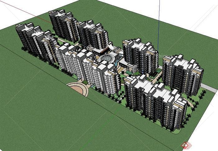 某现代精致完整的住宅小区景观建筑设计su模型[原