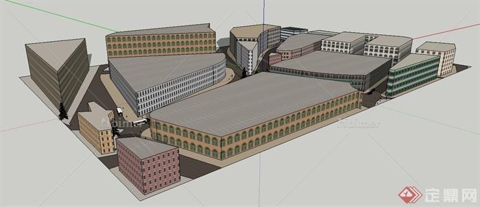 现代商务街区建筑设计su模型