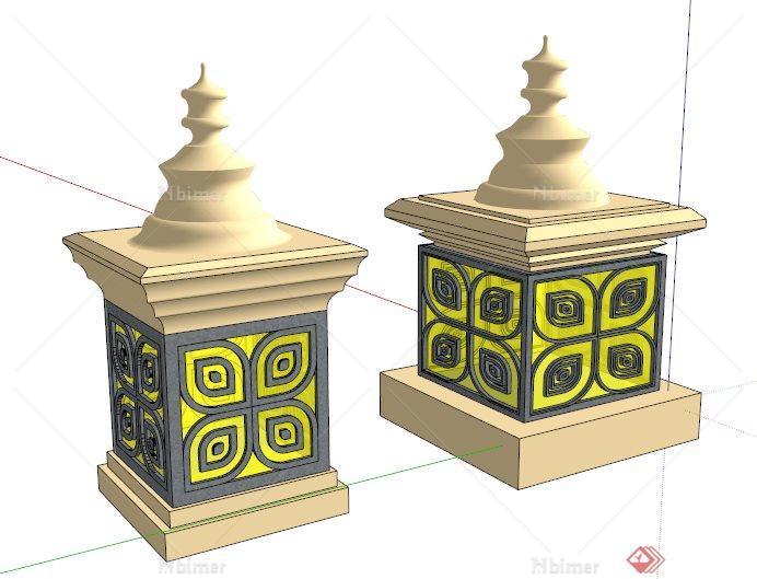 两款东南亚风景观灯柱su模型