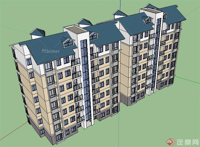 现代风格拼8层拼接住宅楼建筑设计su模型