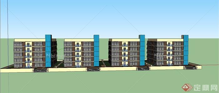 现代四栋五层住宅建筑设计SU模型