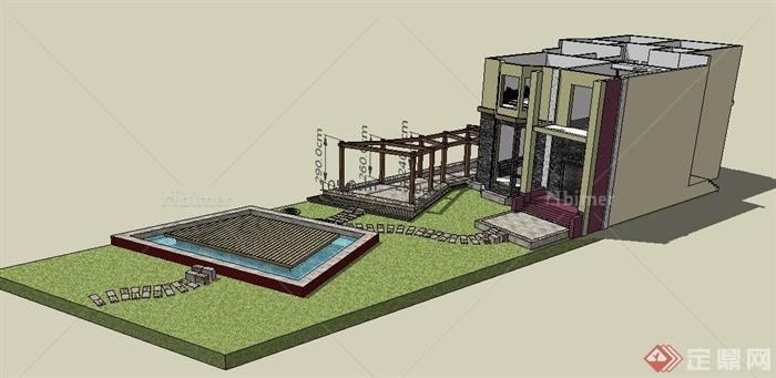 某现代三层别墅建筑设计SU模型