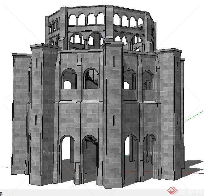 欧式风格某古建城堡建筑设计SU模型