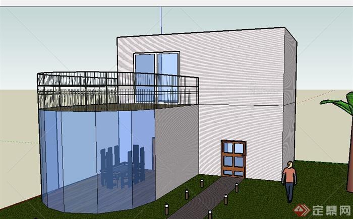 某2层别墅建筑设计SU模型（含景观）
