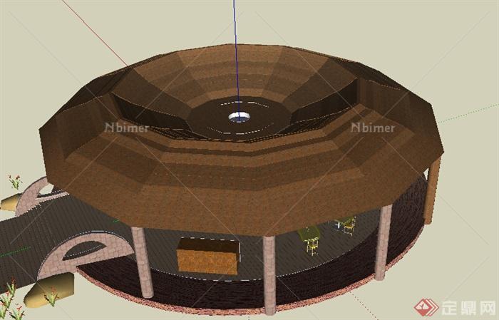 某大型圆形休息亭设计SU模型