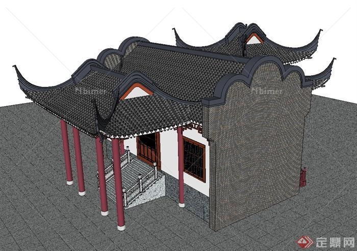 某古中式戏楼建筑设计SU模型