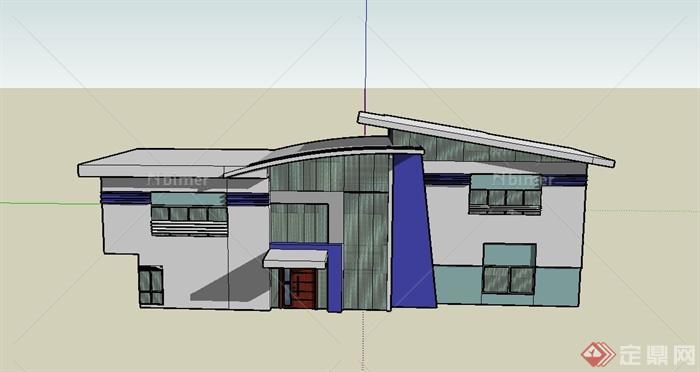 某现代风格两层私人住宅办公建筑设计SU模型