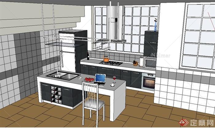 简约现代厨房室内设计su模型