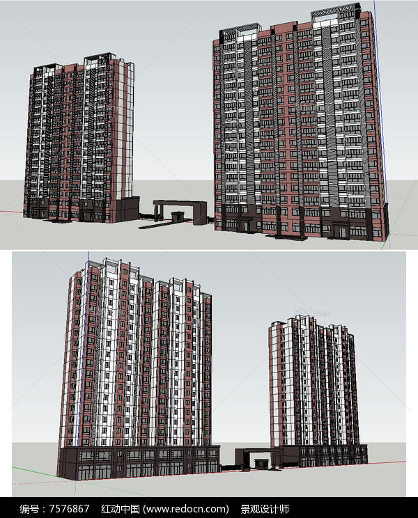 欧式高层商铺住宅建筑草图大师SU模型