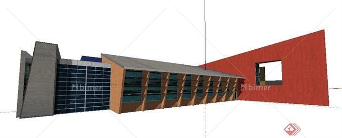 现代奇特简约办公楼建筑设计su模型