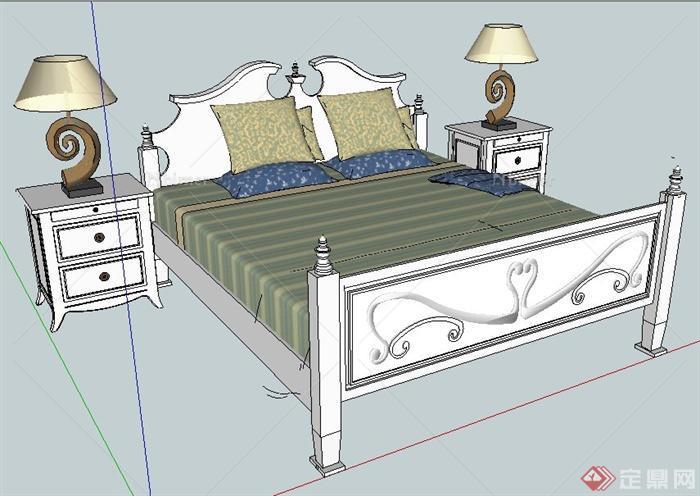 欧式风格床及床头柜su模型