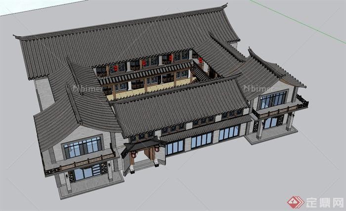 中式民居四合院和民国风商业街建筑设计SU模型
