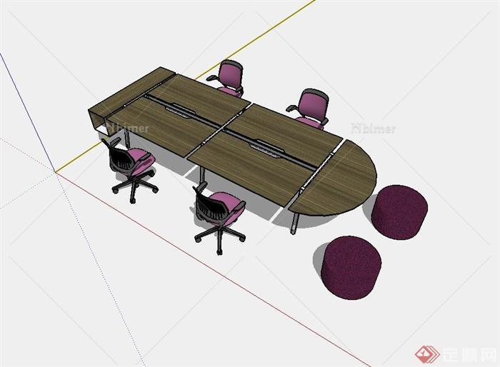 某现代办公桌椅设计SU模型[原创]