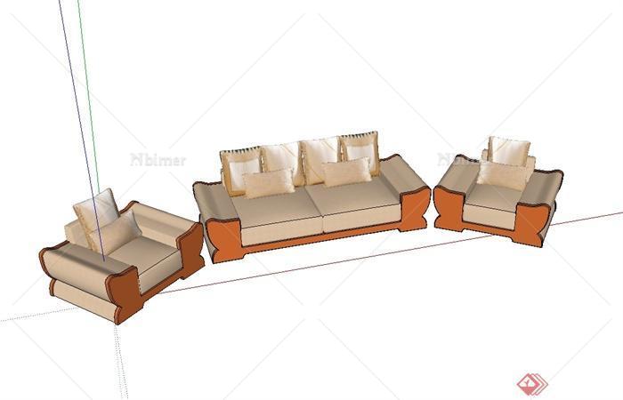 某现代风格精致沙发组合设计su模型[原创]