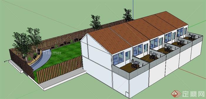 某联排住宅旁庭院景观设计SU模型